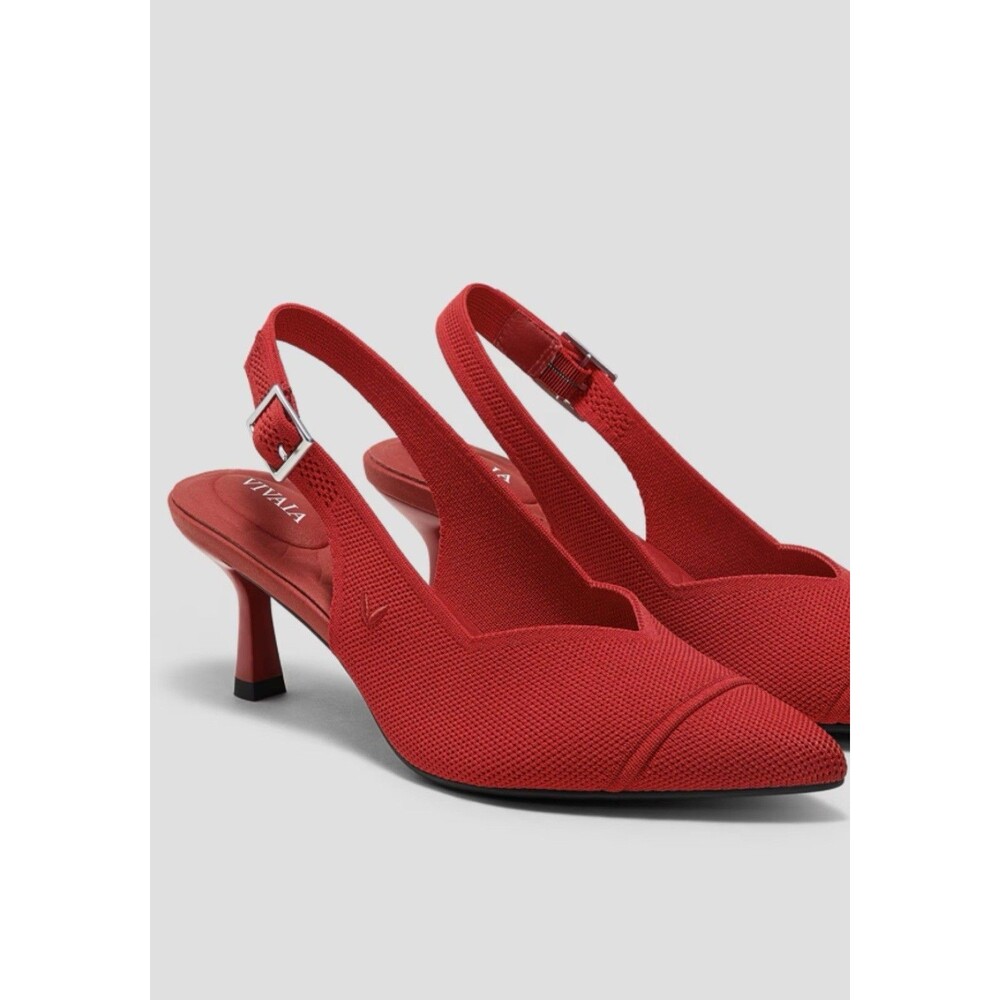 Vivaia Addison Red Knitted Pointed Toe Slingback Heels Sz 6.5 (EUR 37)